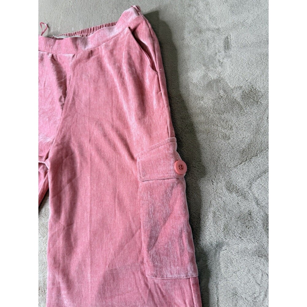 Lumiere Pink Velour Cargo Pants Women Size M Wide Leg High Rise Casual - Picture 4 of 11